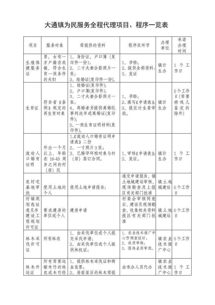 大通镇为民服务全程代理项目