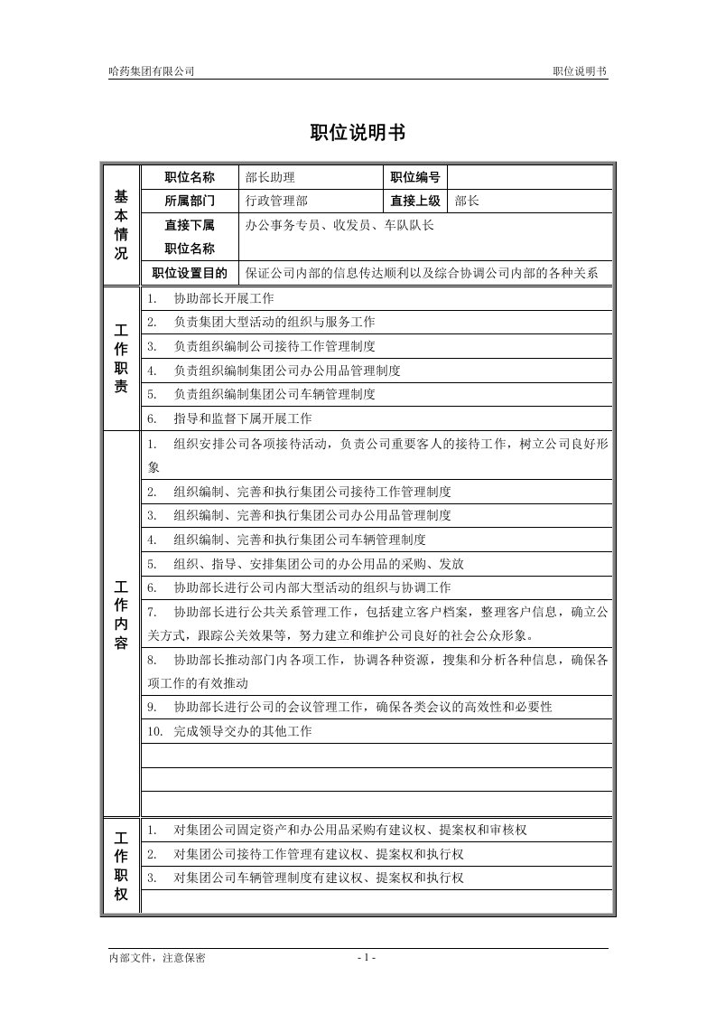 2行政管理部_部长助理_职位说明书