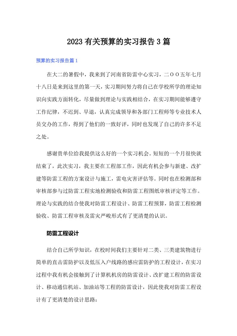 2023有关预算的实习报告3篇