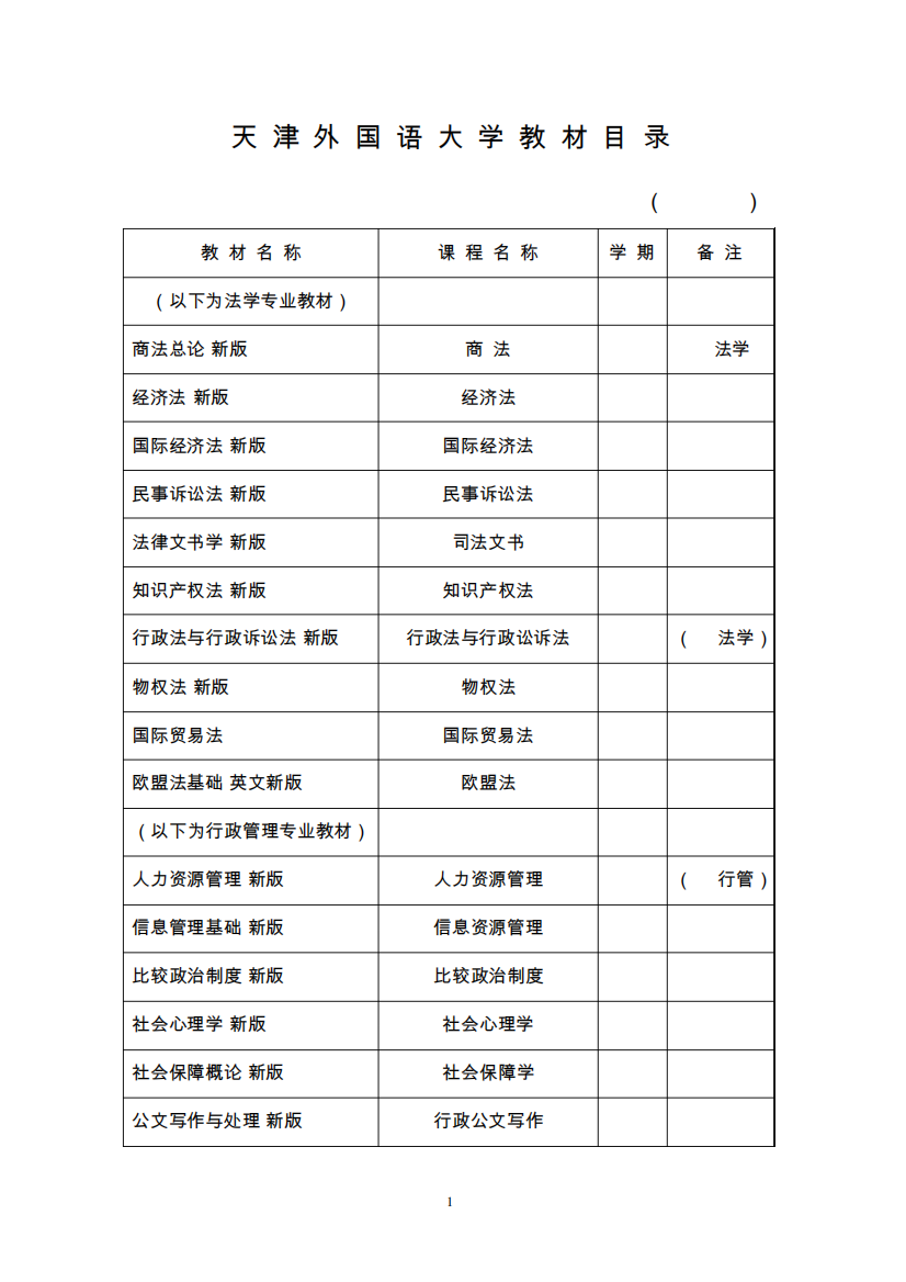 天津外国语学院教材目录