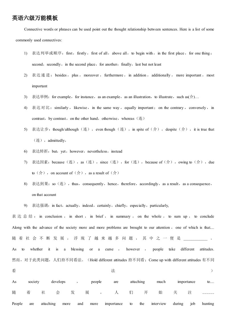 2021年英语六级作文高分万能模板及高分句式大汇总