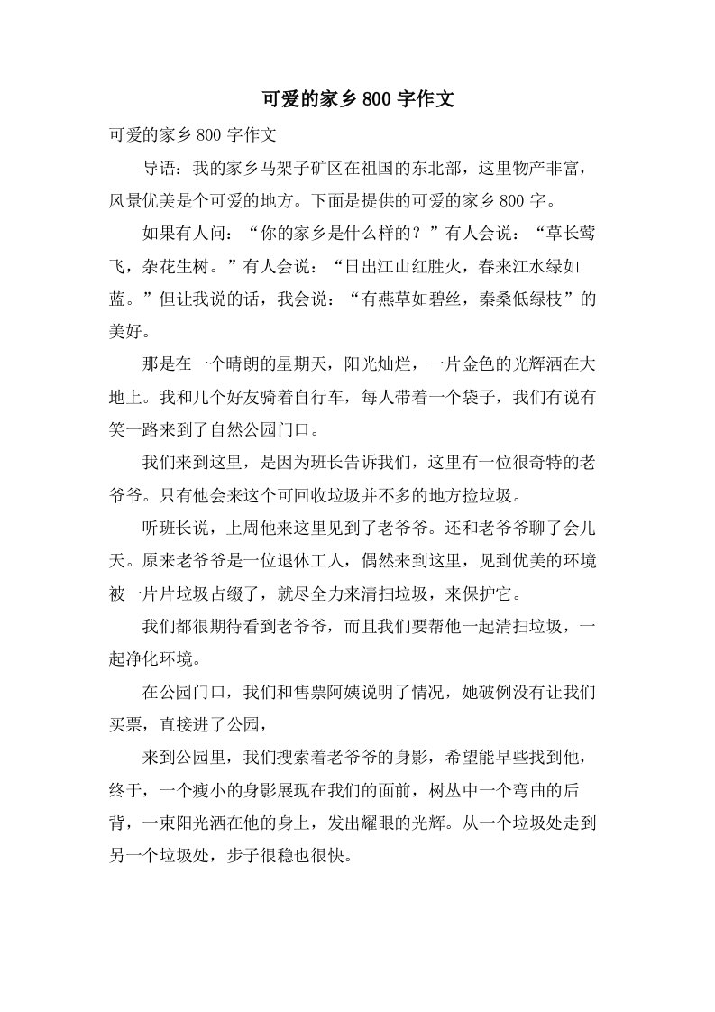 可爱的家乡800字作文