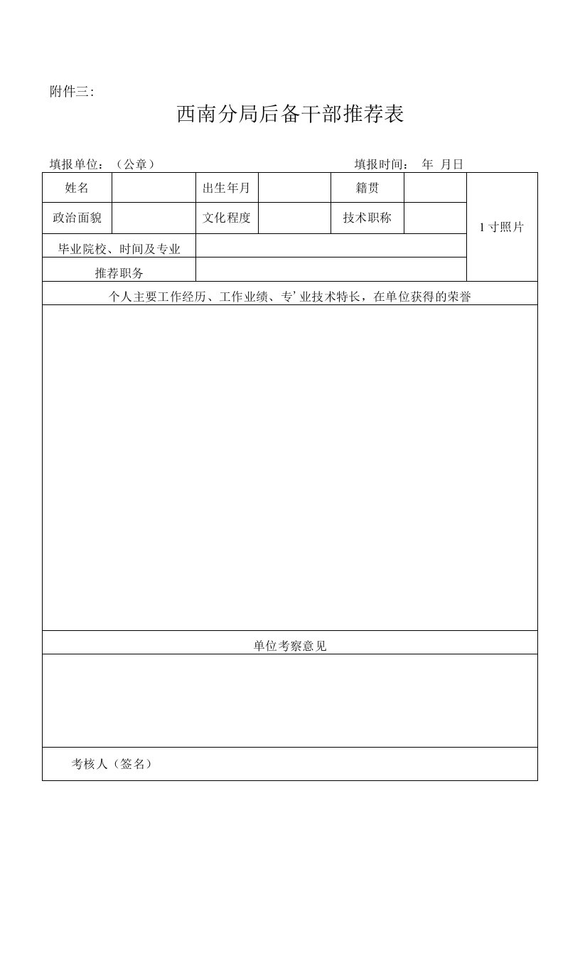 附件3：分局后备干部推荐表