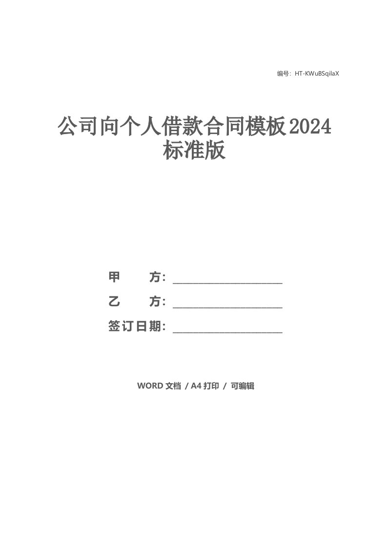 公司向个人借款合同模板2024标准版