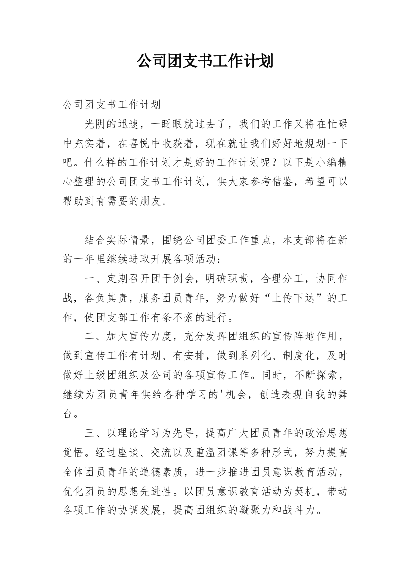 公司团支书工作计划