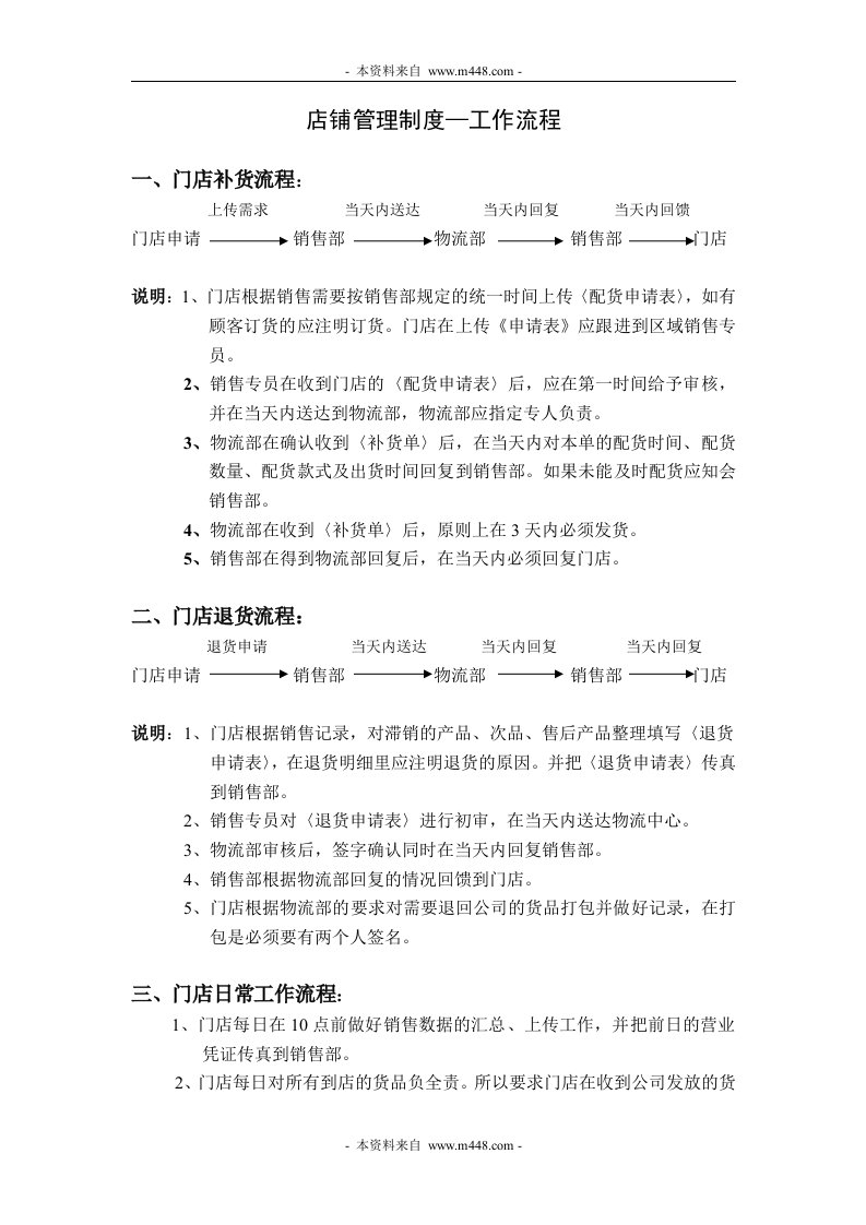 《某销售门店店铺管理制度及工作流程》(doc)-营销制度表格