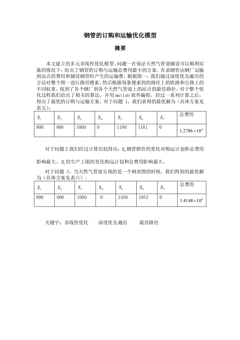 数学建模钢管订购和运输