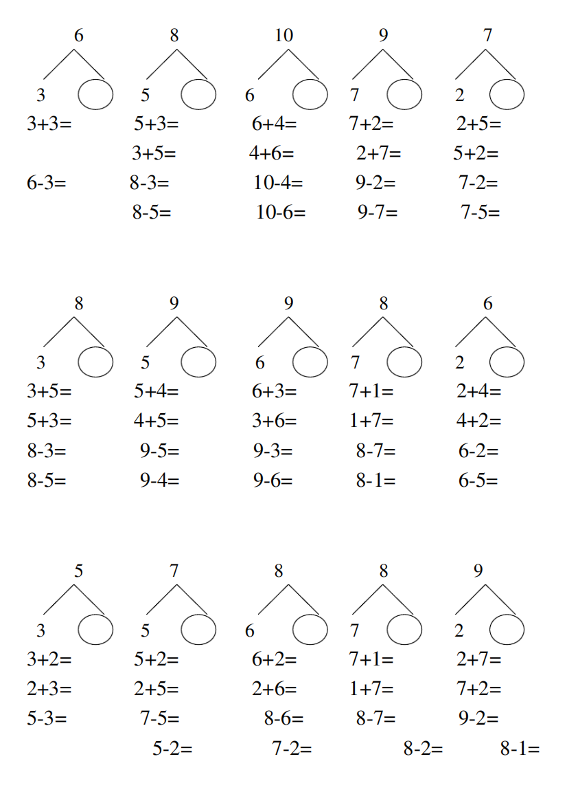 10以内分成及其加减法练习题
