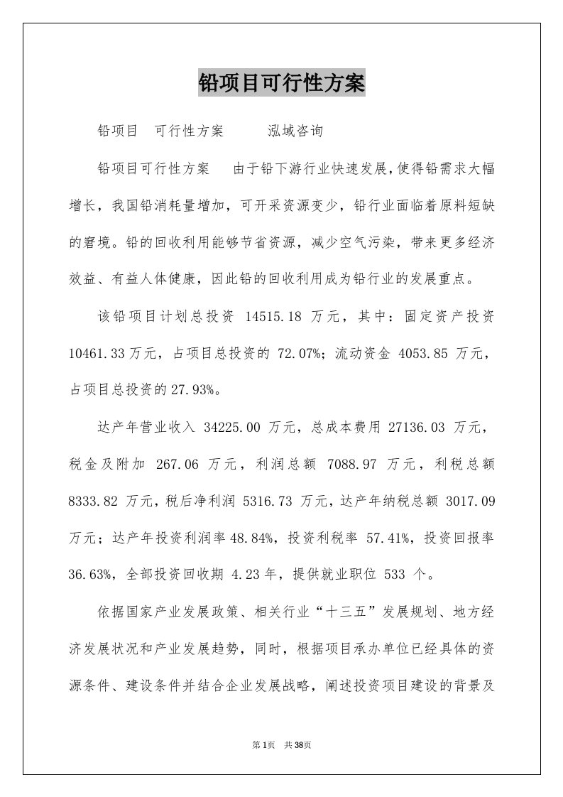 铅项目可行性方案