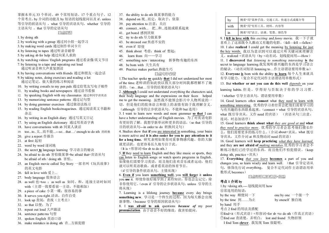 2014年版新目标英语九年级unit1单元知识点