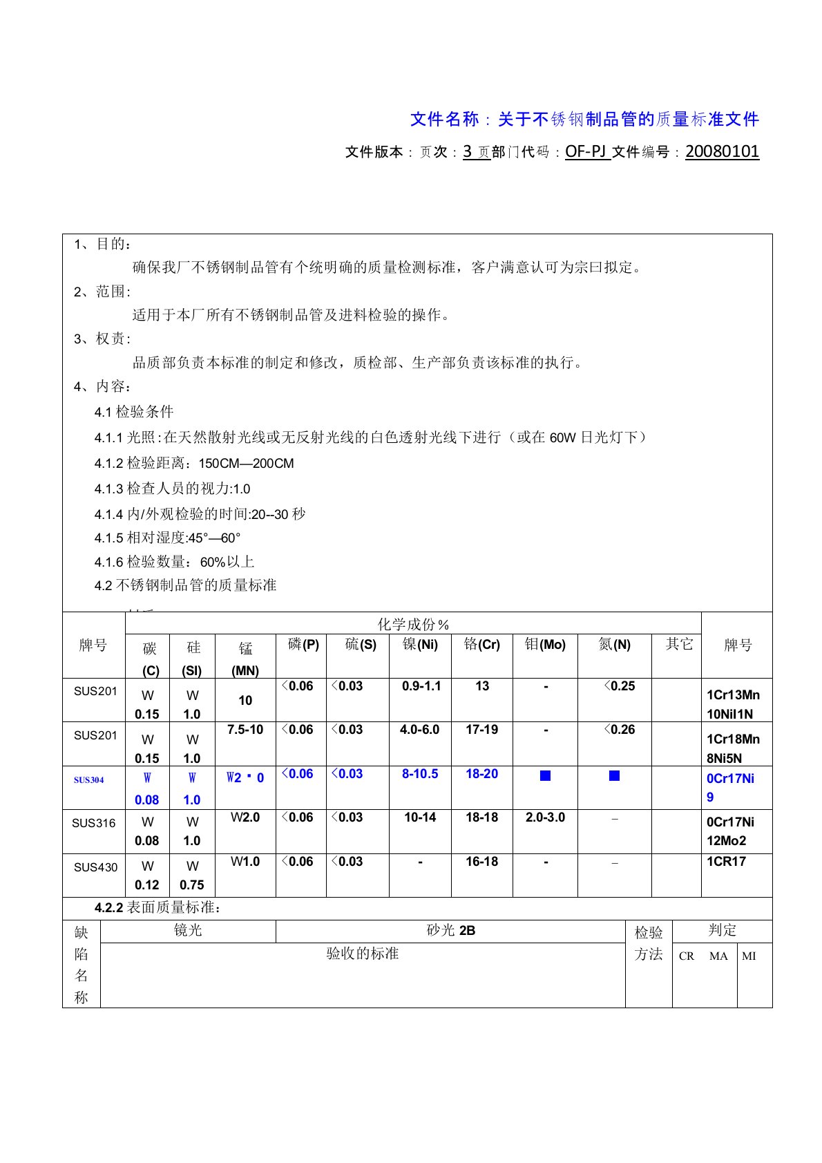 不锈钢材料检验标准