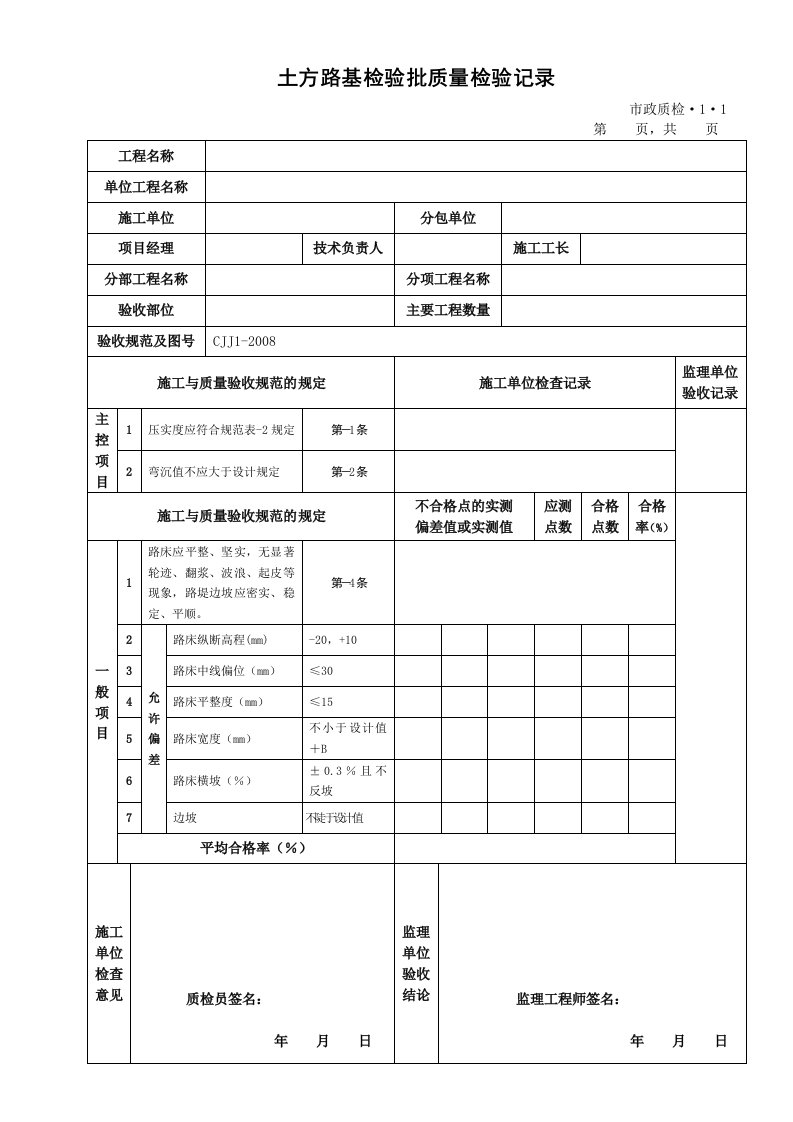 市政工程质检检验批表格汇总-好