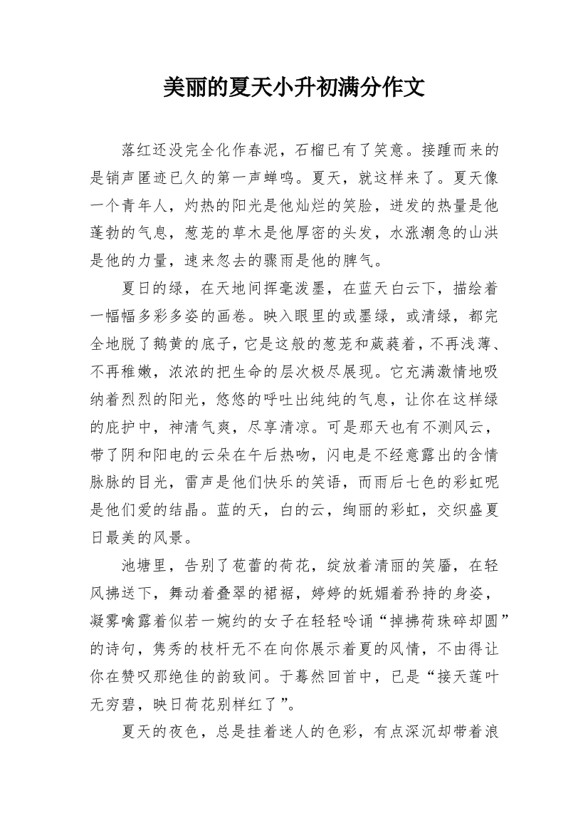 美丽的夏天小升初满分作文