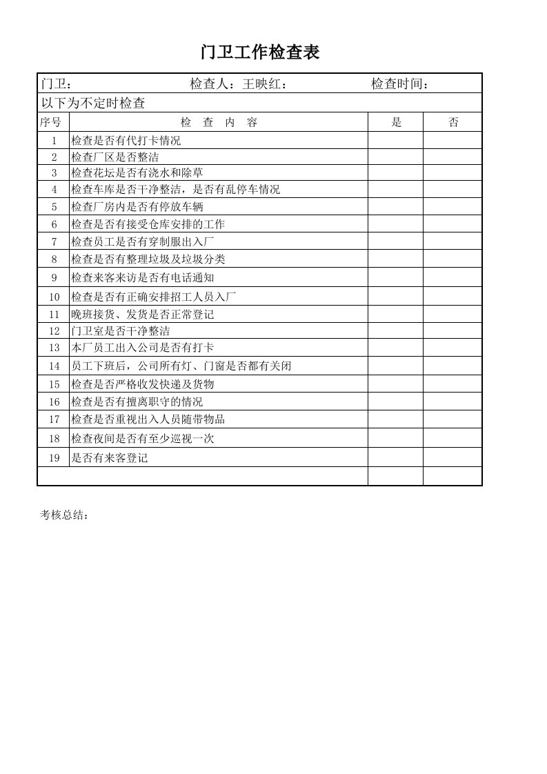 门卫检查表