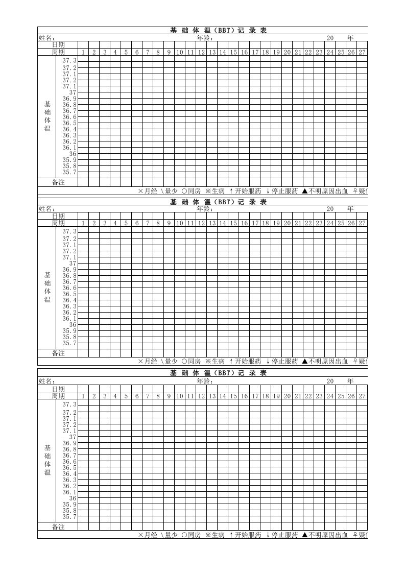 打印版完整基础体温记录表excel版