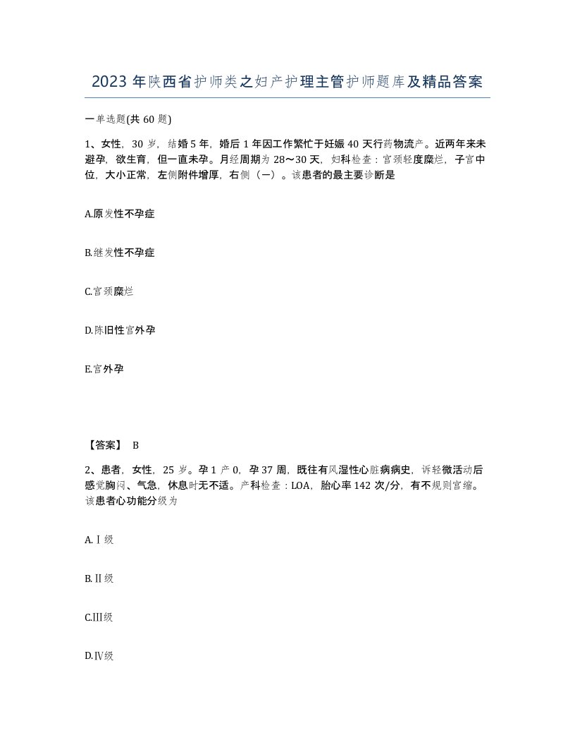 2023年陕西省护师类之妇产护理主管护师题库及答案