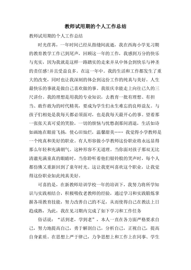 教师试用期的个人工作总结