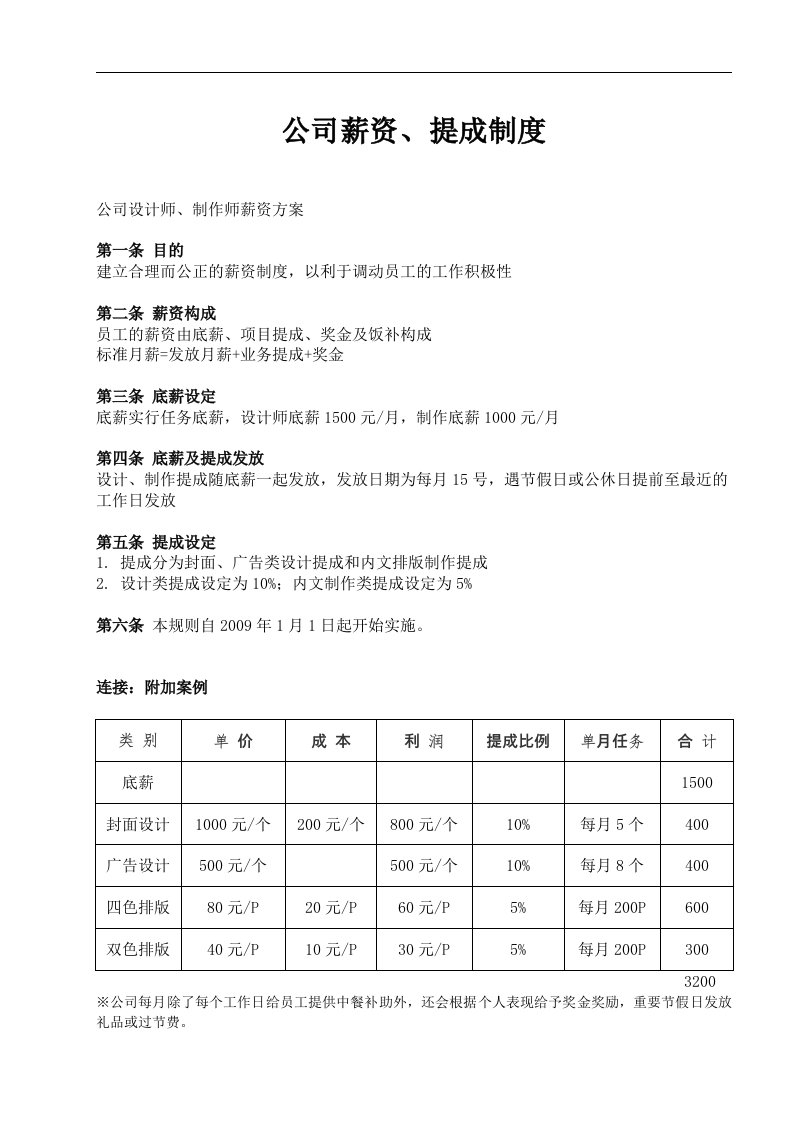 建筑资料-广告公司公司薪资提成制度