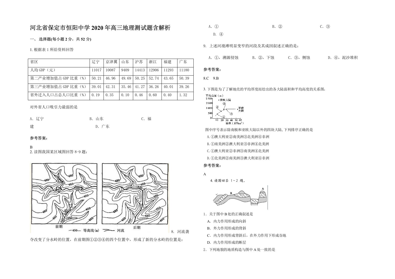 河北省保定市恒阳中学2020年高三地理测试题含解析