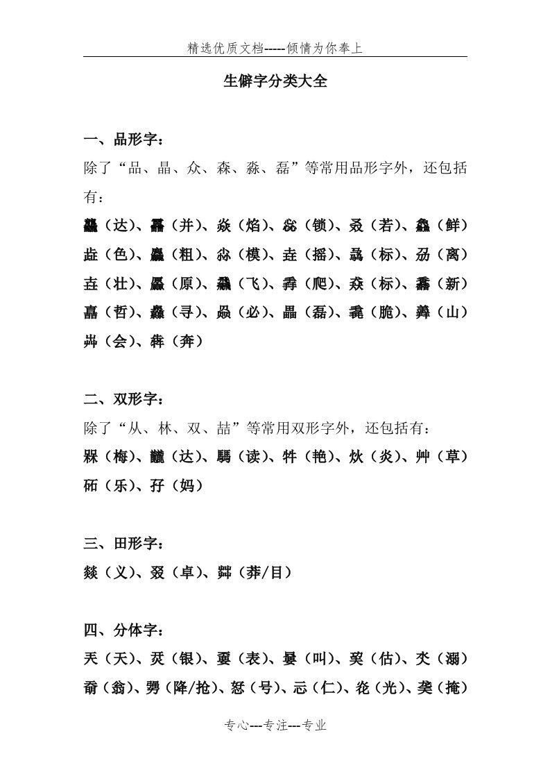 生僻字分类大全(共7页)