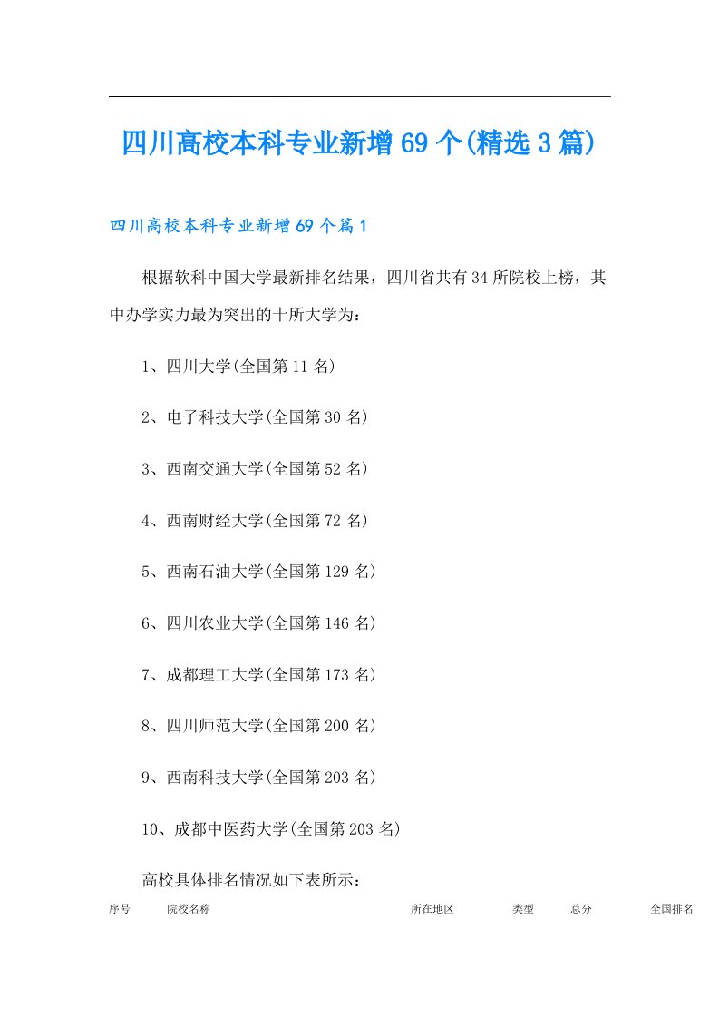 四川高校本科专业新增69个(精选3篇)