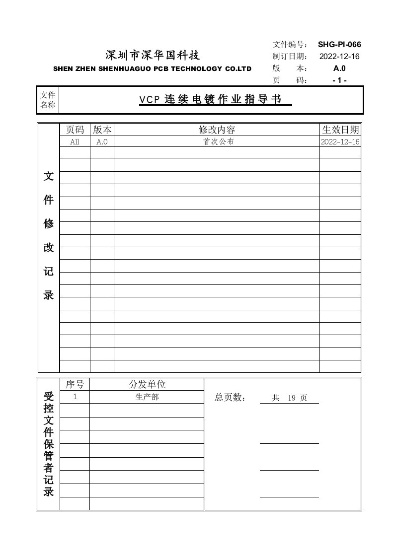 最新SHG-PI-066-VCP连续电镀作业指导书