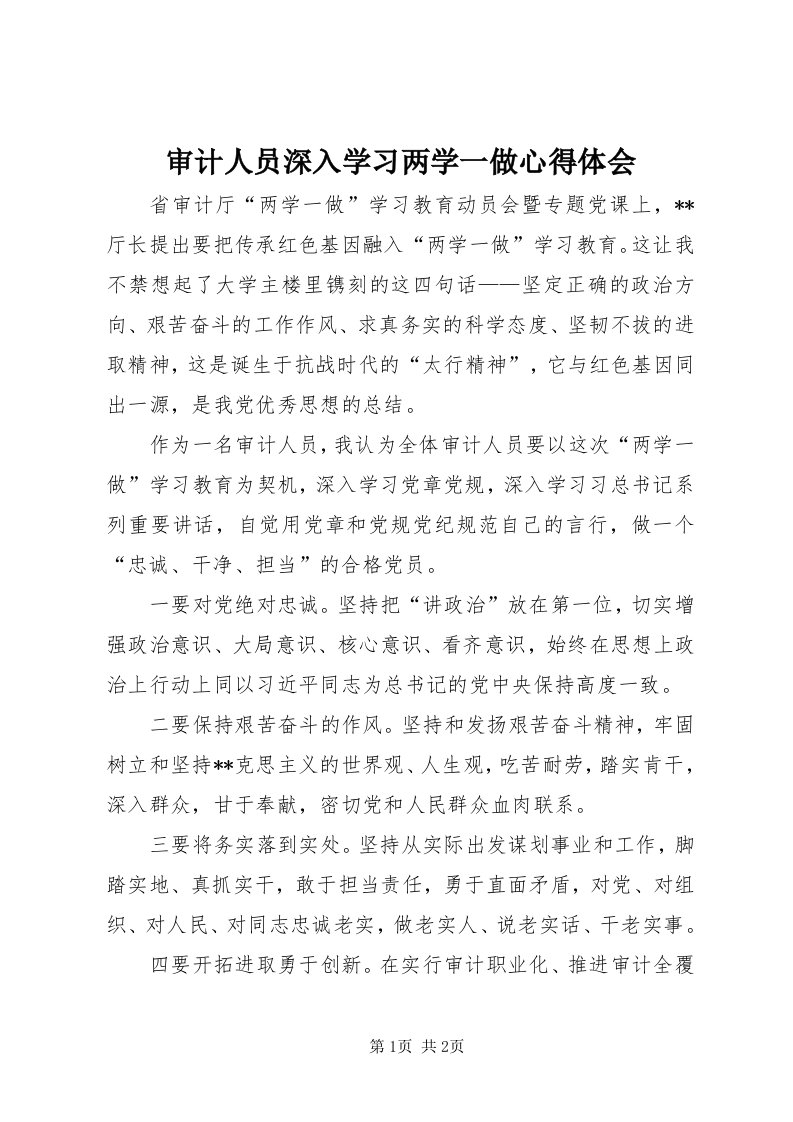 5审计人员深入学习两学一做心得体会