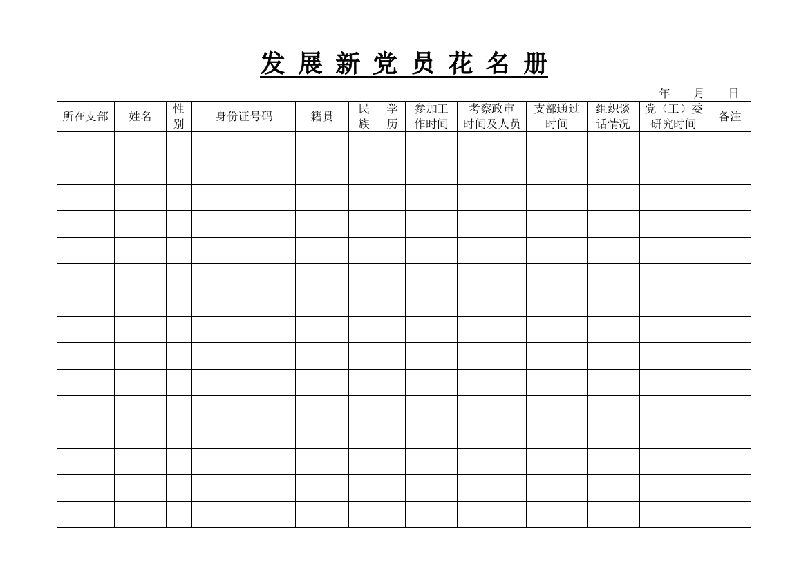 (完整word版)发展新党员与预备党员花名册(空表)