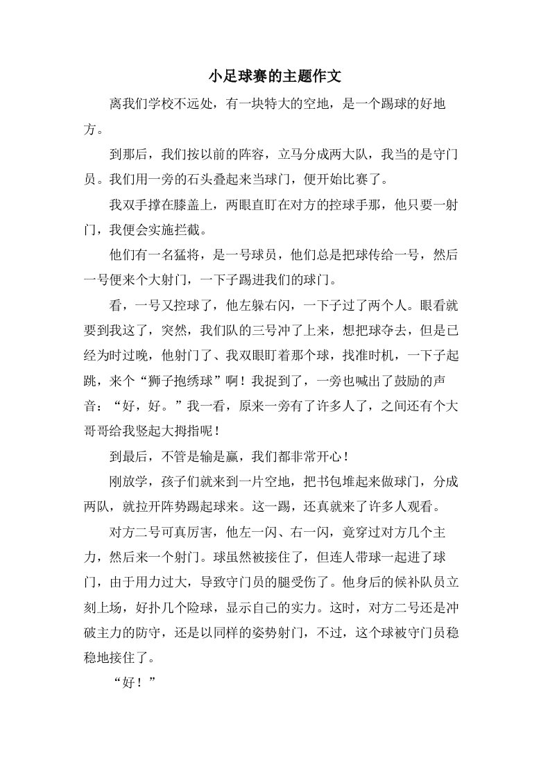 小足球赛的主题作文