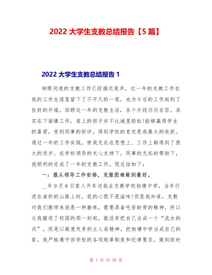 2022大学生支教总结报告【5篇】