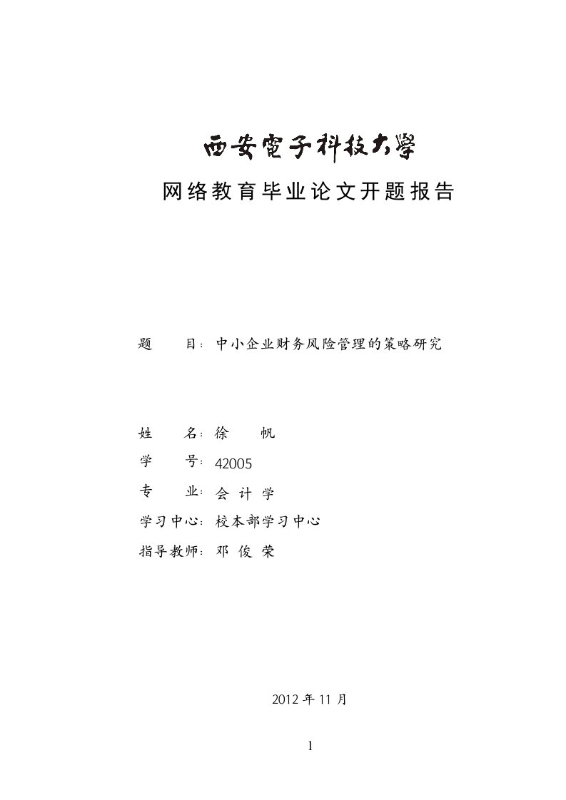 中小企业财务风险管理的策略研究开题报告