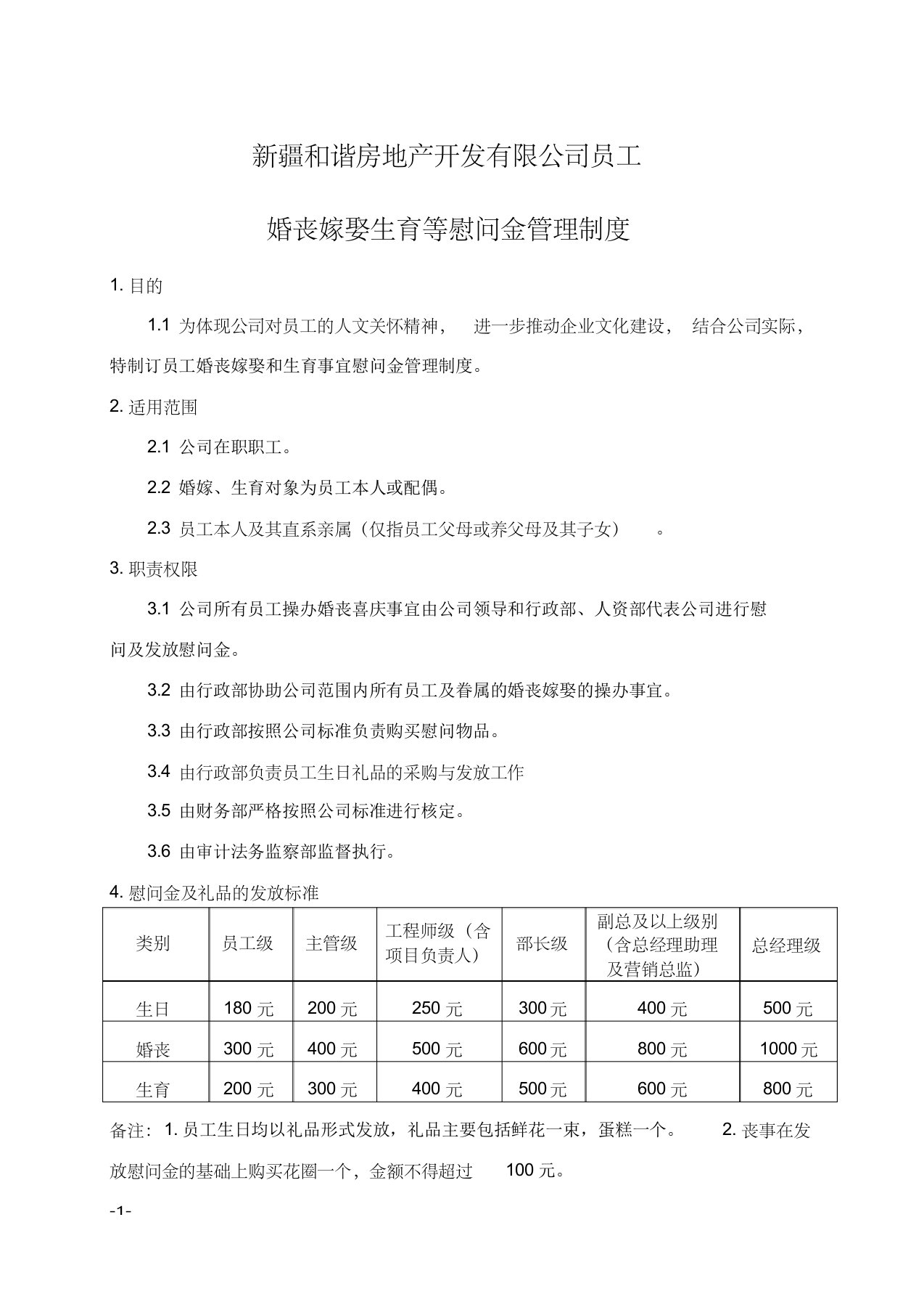 3.员工婚丧嫁娶和生育事宜慰问金管理制度