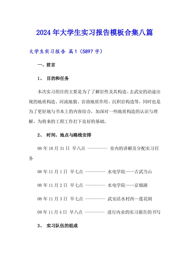 2024年大学生实习报告模板合集八篇