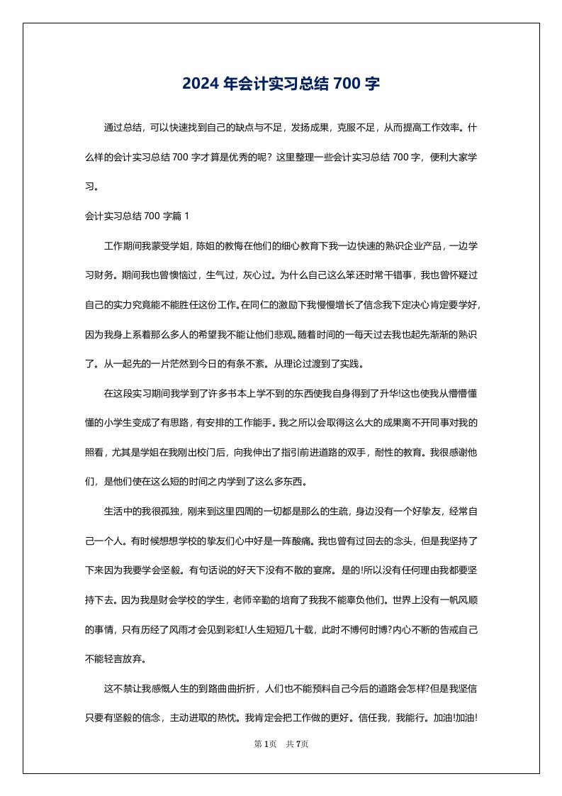 2024年会计实习总结700字