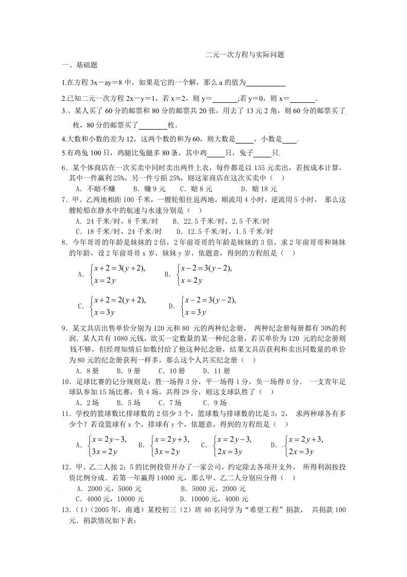 二元一次方程与实际问题