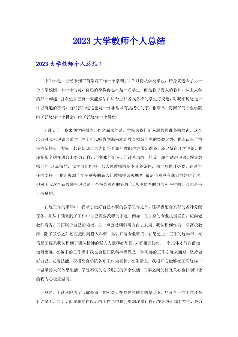 2023大学教师个人总结