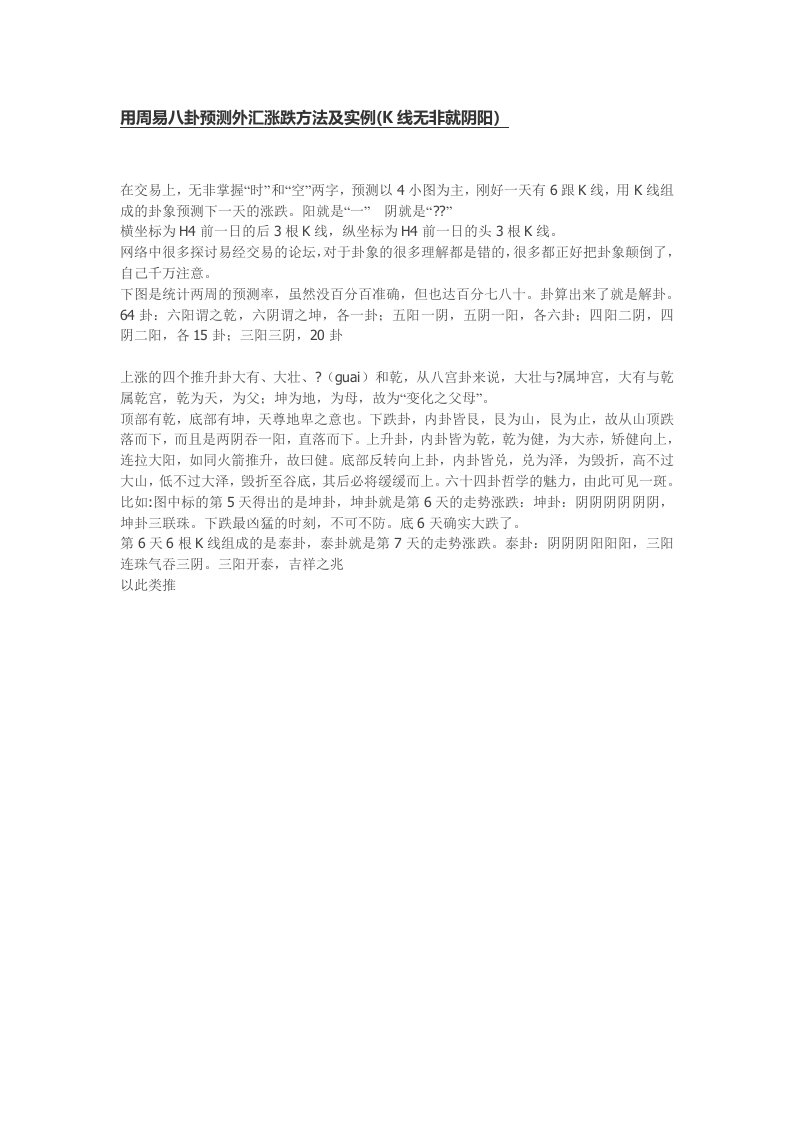 用周易八卦预测外汇涨跌方法及实例(k线无非就阴阳)