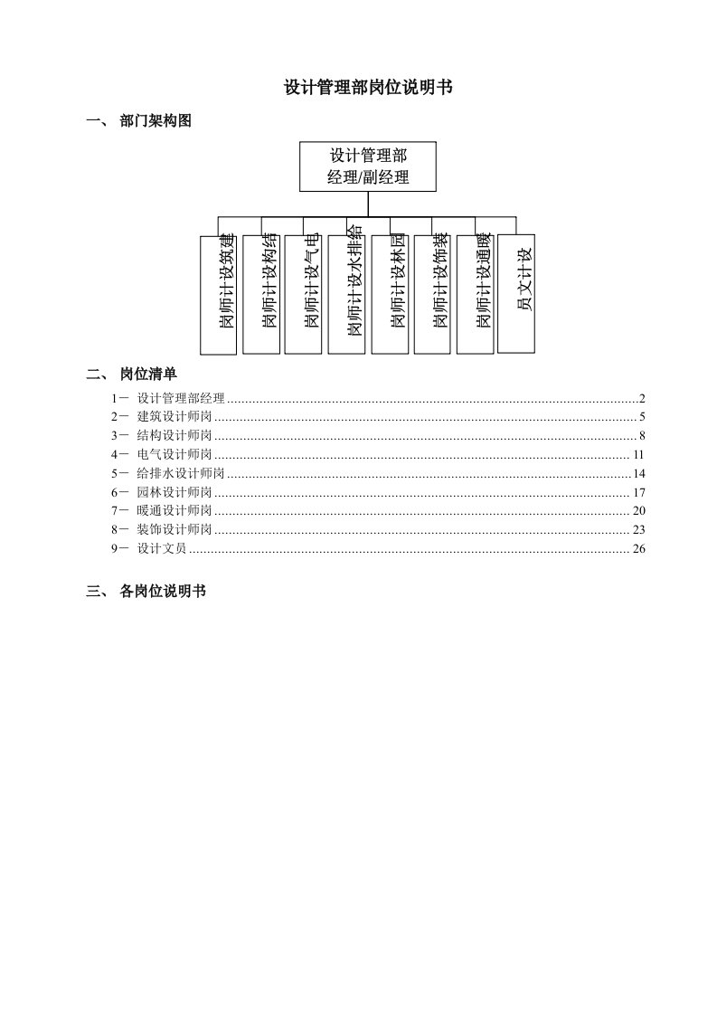 设计管理部岗位说明书