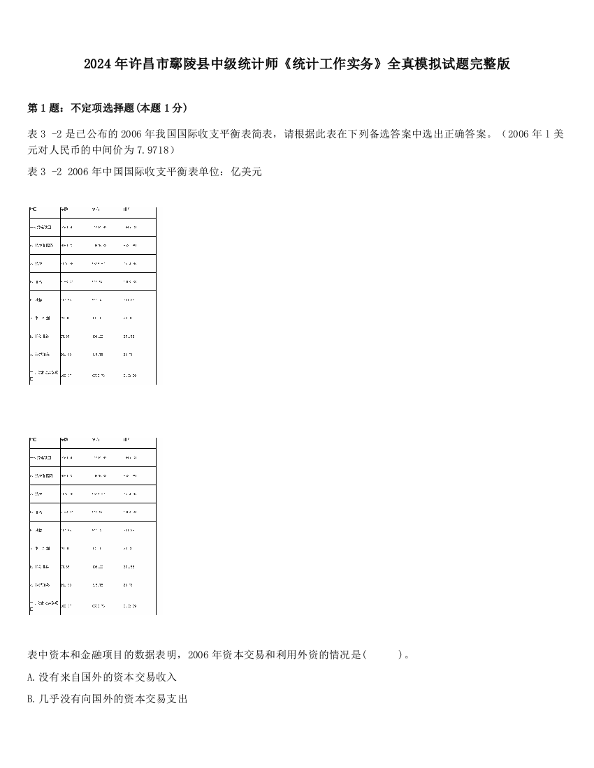 2024年许昌市鄢陵县中级统计师《统计工作实务》全真模拟试题完整版