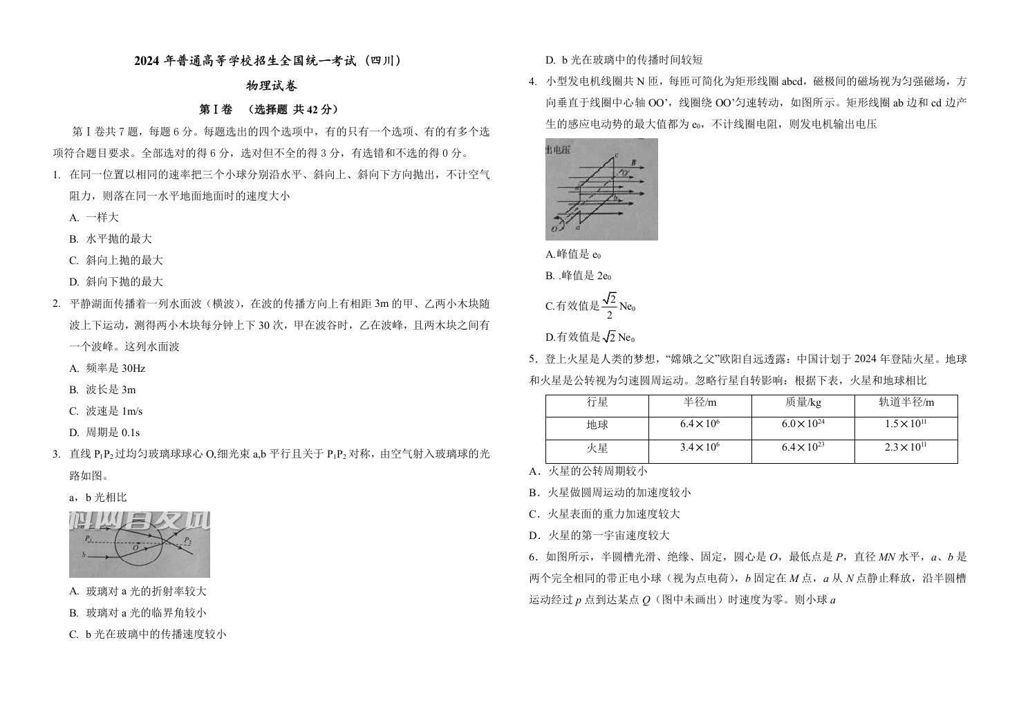 2024年高考四川省物理试卷