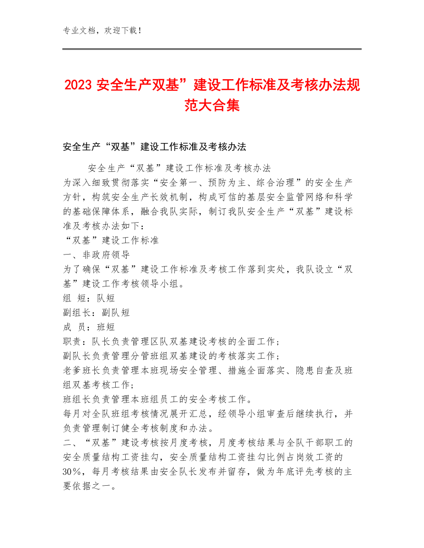 2023安全生产双基”建设工作标准及考核办法规范大合集