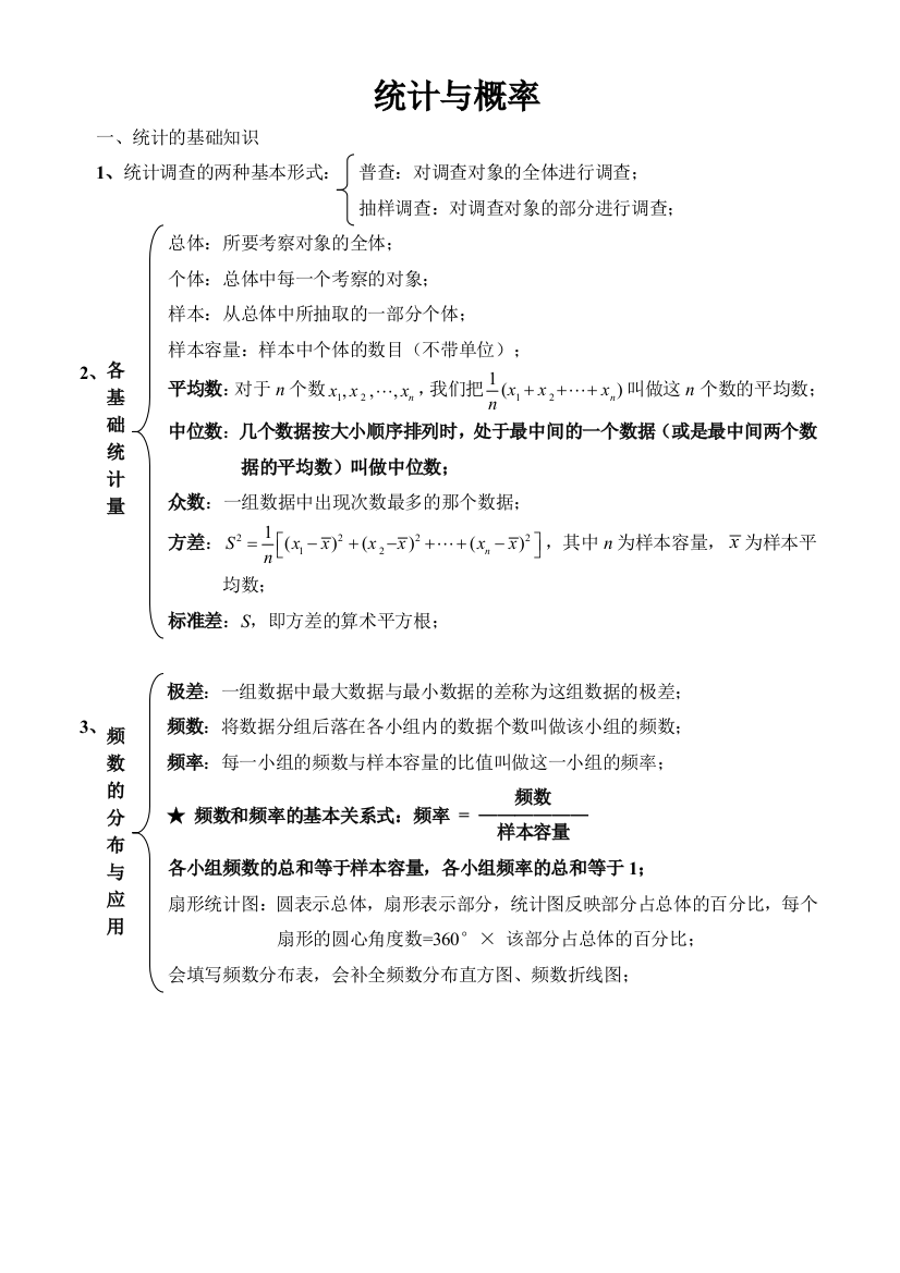 初中数学统计与概率知识点精炼