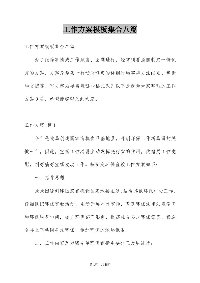 工作方案模板集合八篇优质