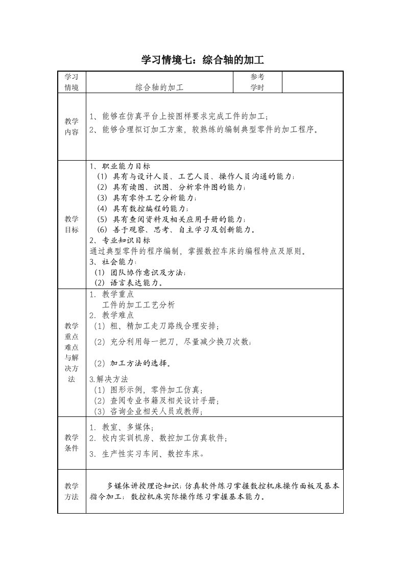 数控加工工艺与编程项目七教案