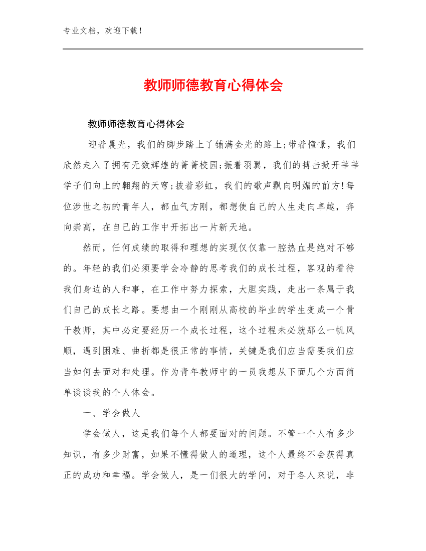 2024年教师师德教育心得体会范文11篇汇编