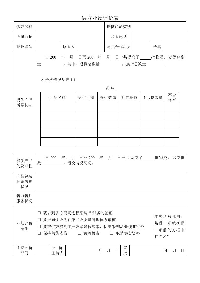 精品文档-QR7403供方业绩评价表