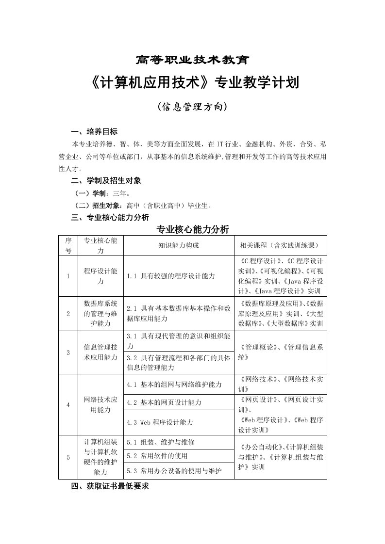 计算机应用(信息管理方向专业人才培养方案)