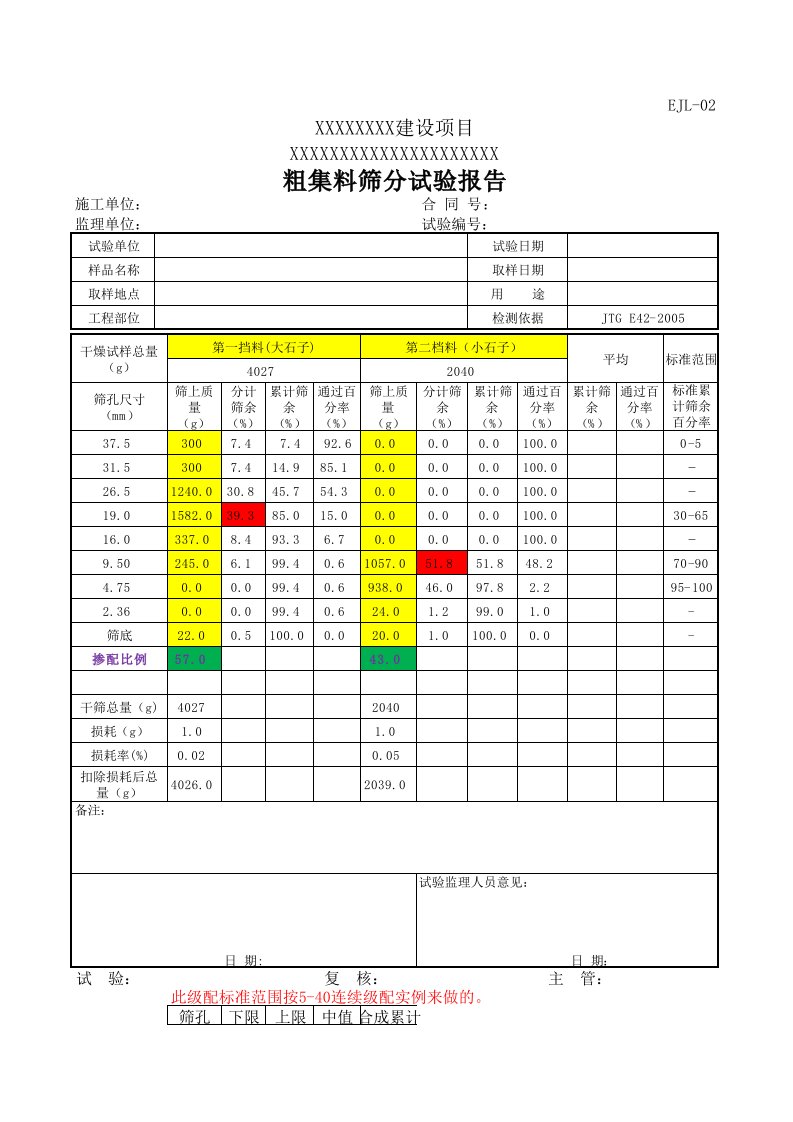 粗集料筛分试验报告及级配合成模板