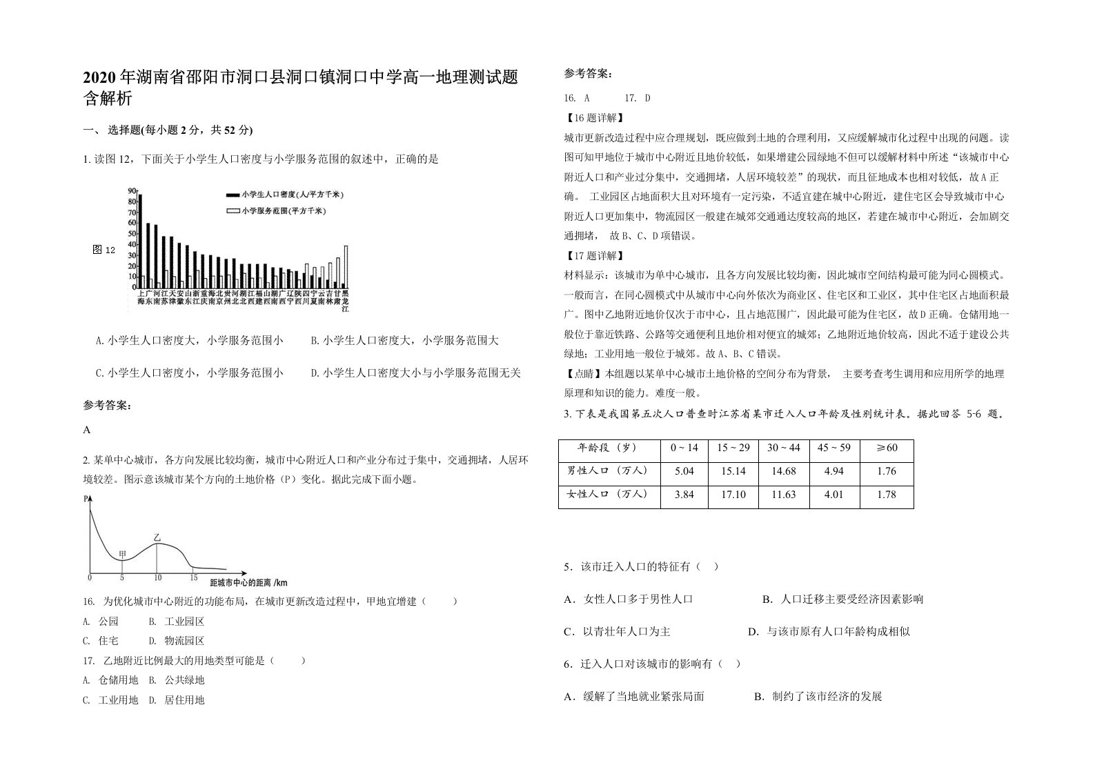 2020年湖南省邵阳市洞口县洞口镇洞口中学高一地理测试题含解析