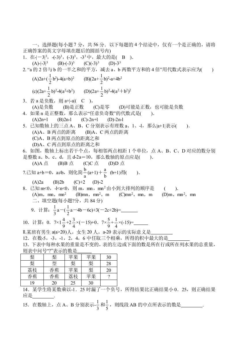 初中数学竞赛题含答案